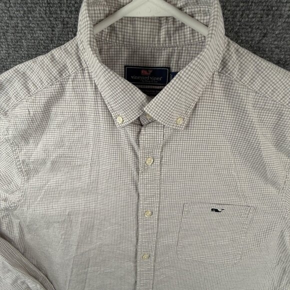 Vineyard Vines Cotton Spandex Gray Check Large Button Up Shirt Classic Tucker - Picture 1 of 12